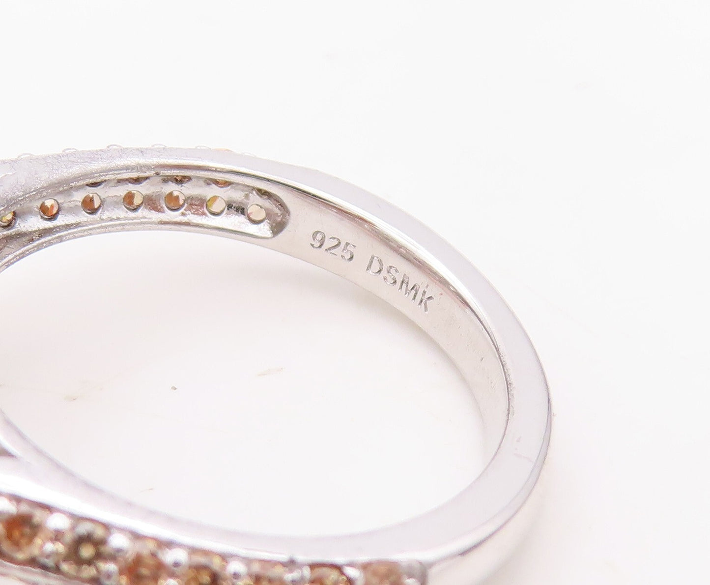 925 Sterling Silver Vintage Ring Rectangle Cut 3 Tone CZ Inlay  Sz 7  RG30254