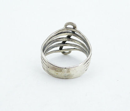 925 Sterling Silver  Vintage Swirl Detail Split Shank Band Ring Sz 9  RG4861