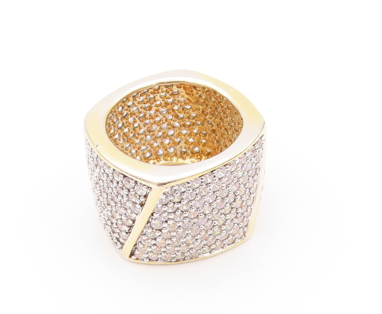 925 Sterling Silver Vintage Ring Gold Plated CZ Cubical Inlay  SZ 7  RG32108