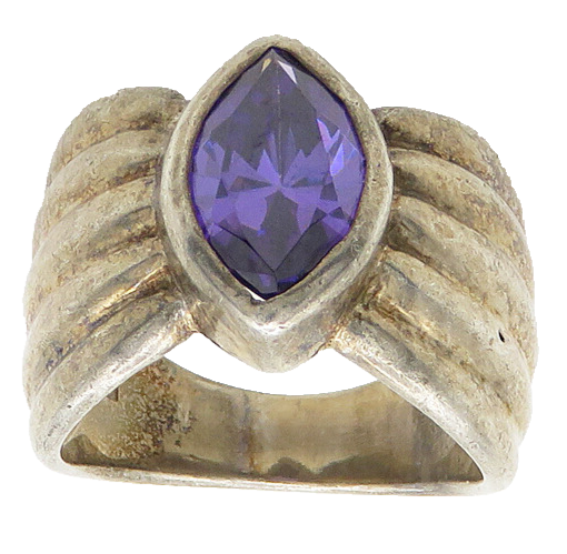 925 Sterling Silver  Vintage Marquise Amethyst Fluted Band Ring Sz 7  RG19636