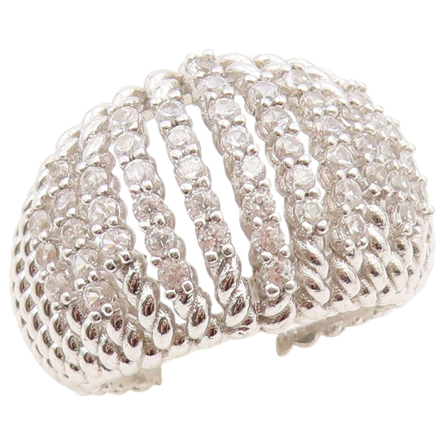 925 Sterling Silver Vintage Ring Round CZ Twisted Cable Band  Sz 7.5  RG36512