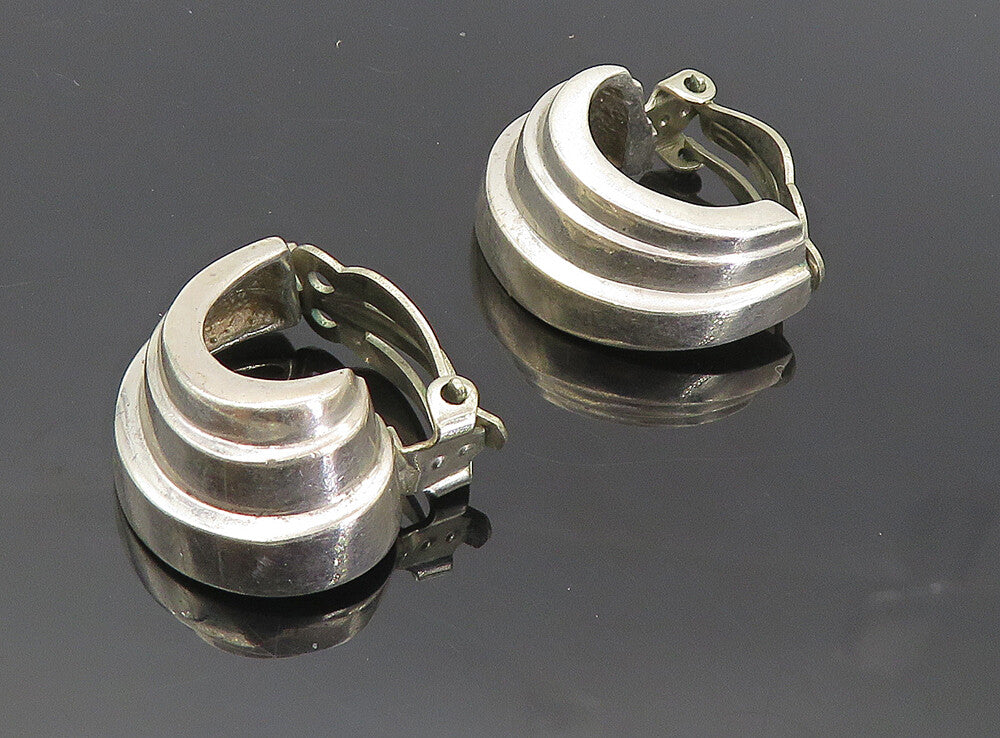 925 Sterling Silver  Vintage Shiny Fluted Curved Non Pierce Earrings  EG4214
