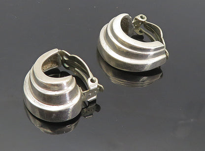 925 Sterling Silver  Vintage Shiny Fluted Curved Non Pierce Earrings  EG4214