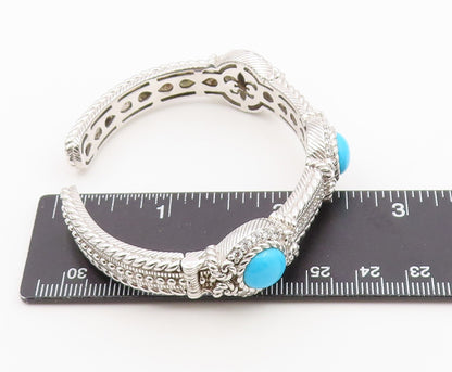 925 Sterling Silver Vintage Bracelet JUDITH RIPKA Turquoise & CZ Cuff  BT12168