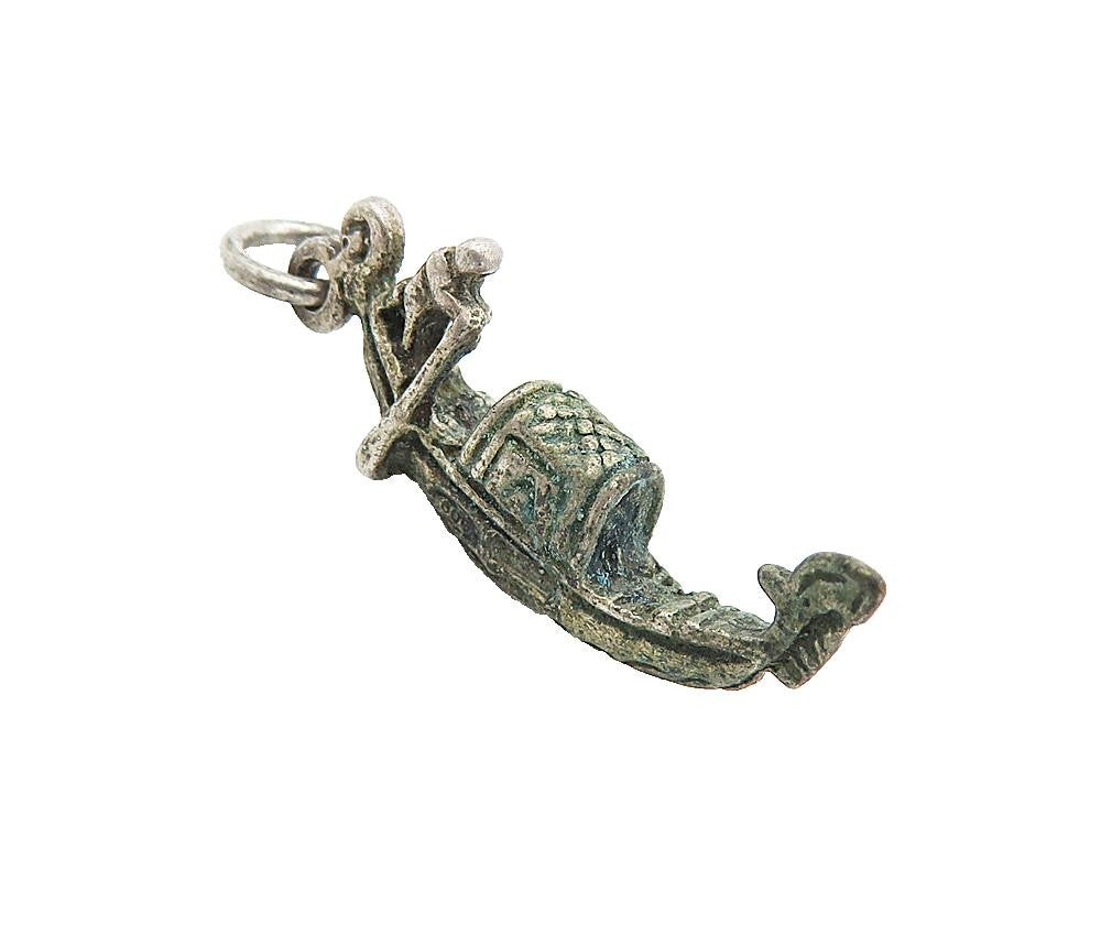 925 Sterling Silver  Vintage Antique Petite Man On Gondola Pendant  PT6269
