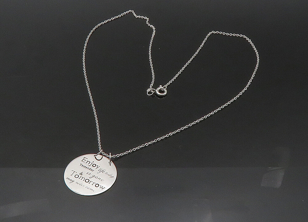 925 Sterling Silver  Vintage Shiny Enjoy Life Today Chain Necklace  NE3567