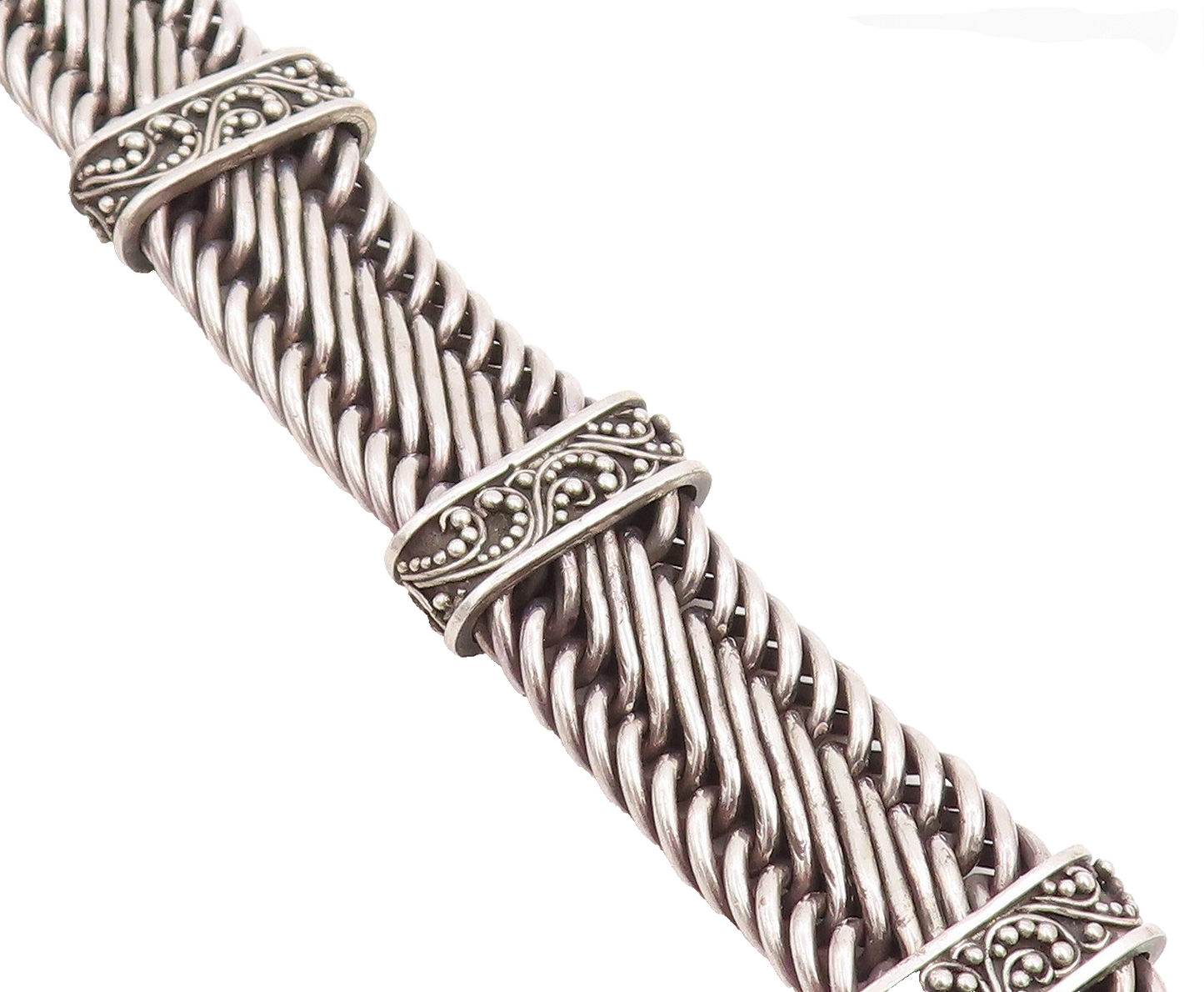 925 Sterling Silver Vintage Bracelet Solid Scrollwork Braided Chain  BT11823