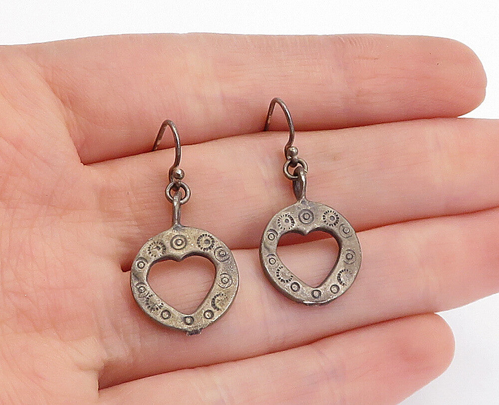 SOUTHWESTERN 925 Sterling Silver Vintage Love Heart Dangle Earrings EG2327
