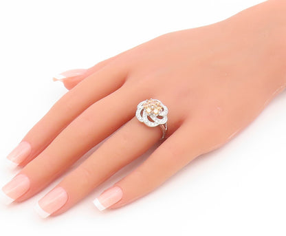 925 Sterling Silver Vintage Ring Citrine & White Topaz Floral Band Sz 7 RG35069