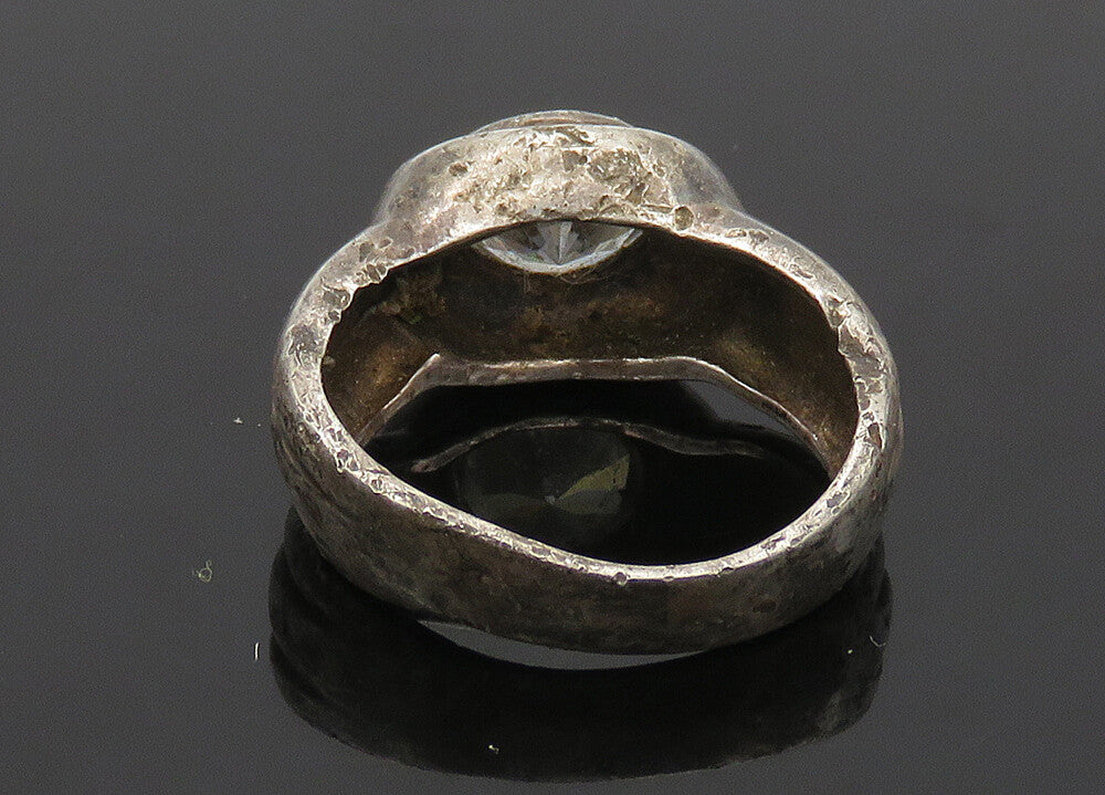 925 Sterling Silver  Vintage Cubic Zirconia Rustic Band Ring Sz 7  RG20789