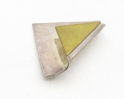 MEXICO 925 Sterling Silver  Vintage Two Tone Folded Smooth Brooch Pin  BP3750