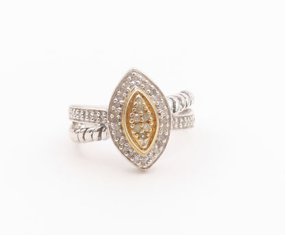 925 Sterling Silver Vintage Ring Real Diamonds Statement Band  Sz 6  RG36564