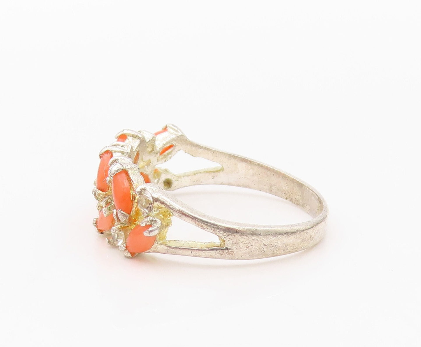 925 Sterling Silver Vintage Ring Marquise Shape Orange Gemstones  Sz 6  RG32077
