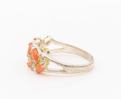 925 Sterling Silver Vintage Ring Marquise Shape Orange Gemstones  Sz 6  RG32077