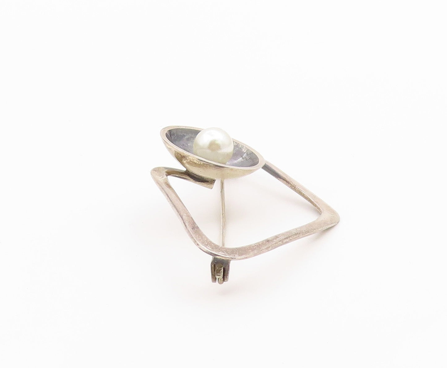 925 Sterling Silver Vintage Brooch Pin DELFINO MEXICO Pearl Orbit  BP12587