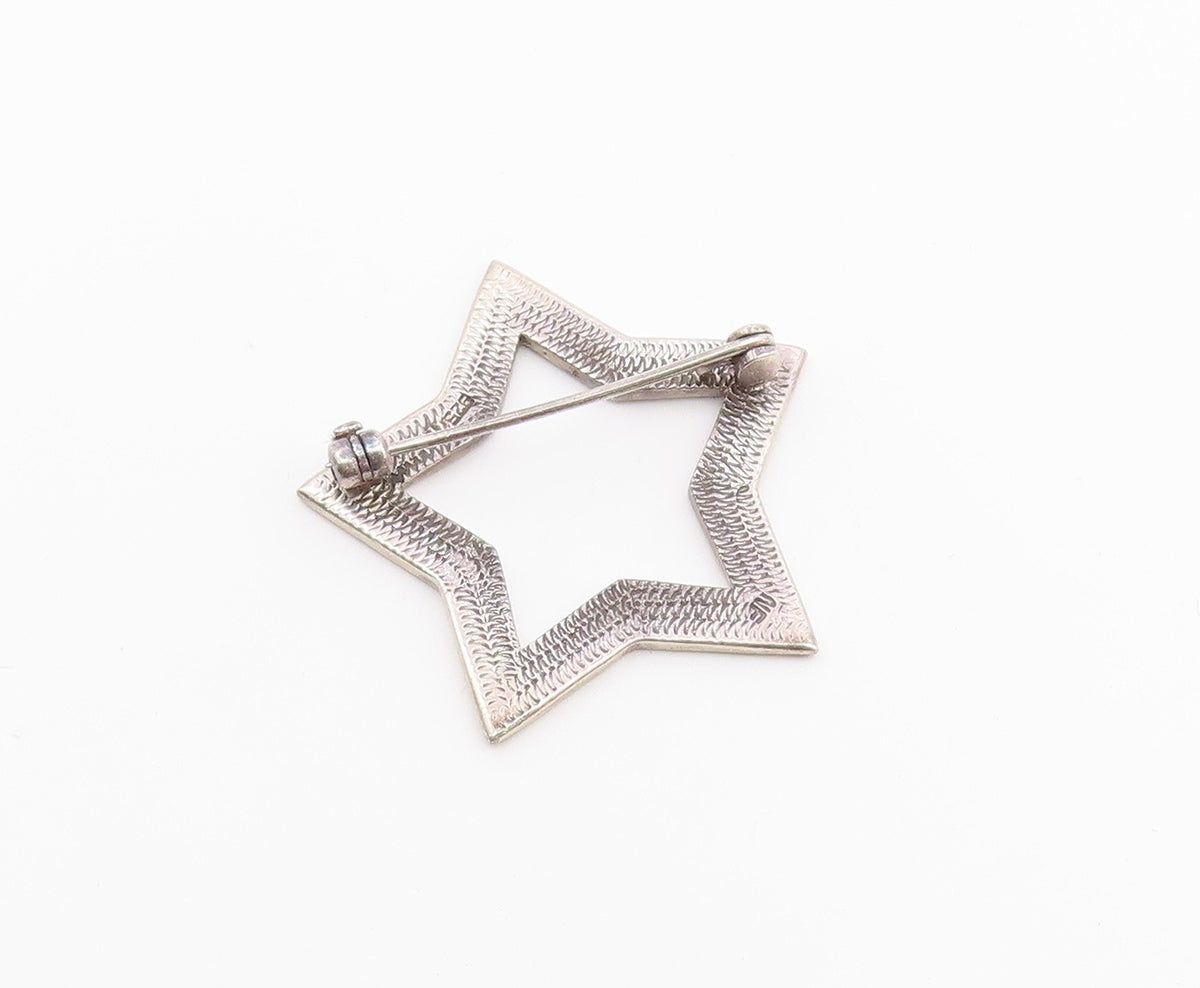 925 Sterling Silver Vintage Open Star Inspirational Words Brooch Pin BP7827