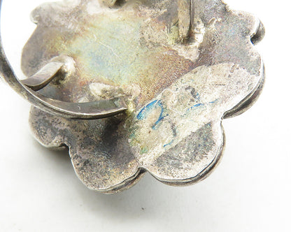 NAVAJO 925 Sterling Silver  Vintage Turquoise Floral Cocktail Ring Sz 4 RG9612