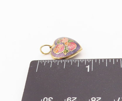 925 Sterling Silver Vintage Pendant Gold Plated Enameled Floral Heart  PT24246