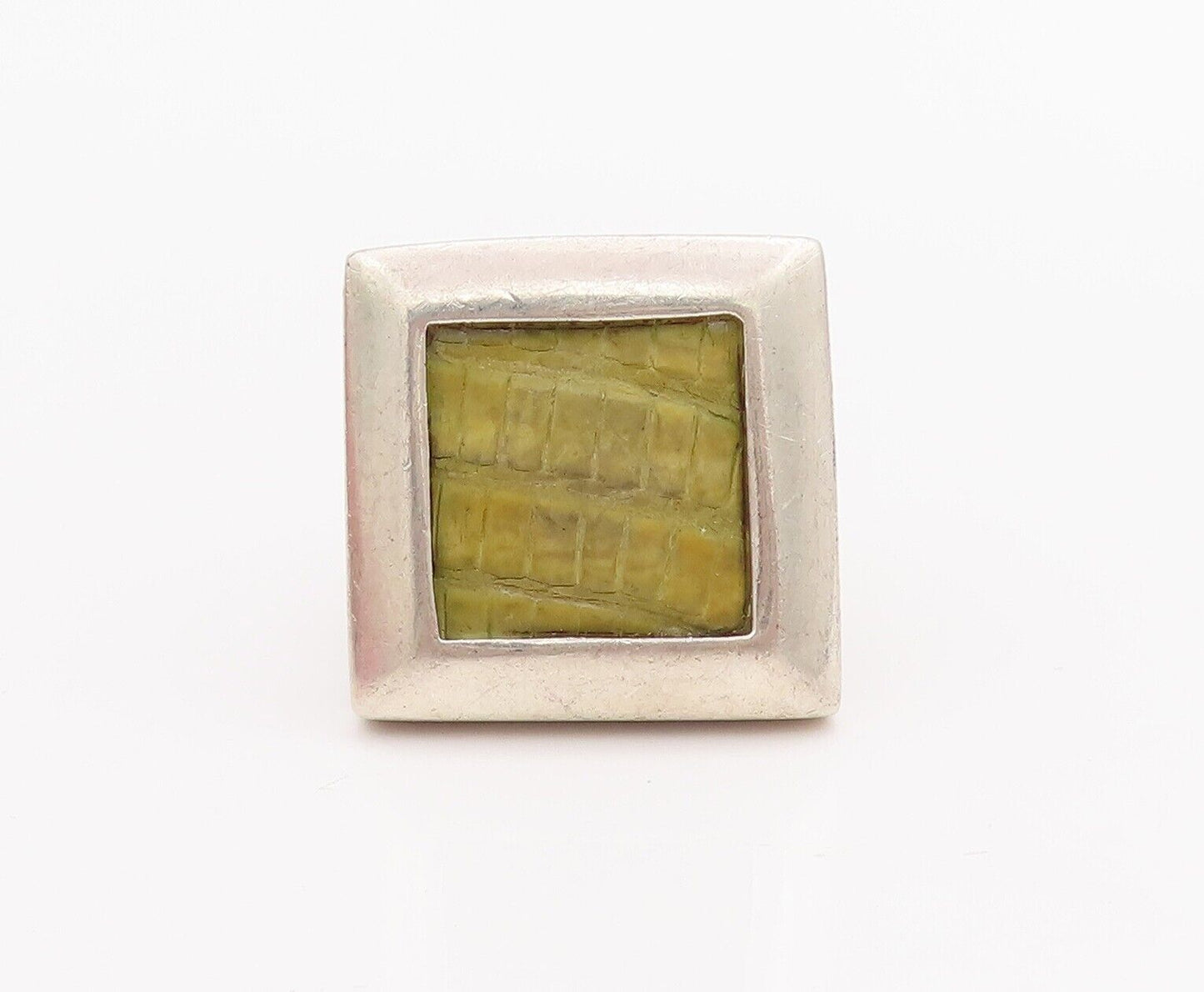 925 Sterling Silver Vintage Ring Designer Carved Framed Gemstone  Sz 7  RG28368