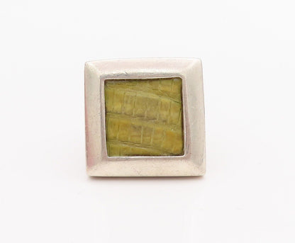 925 Sterling Silver Vintage Ring Designer Carved Framed Gemstone  Sz 7  RG28368