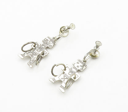 925 Sterling Silver  Vintage Etched Detail Statue Figure Drop Earrings  EG7826