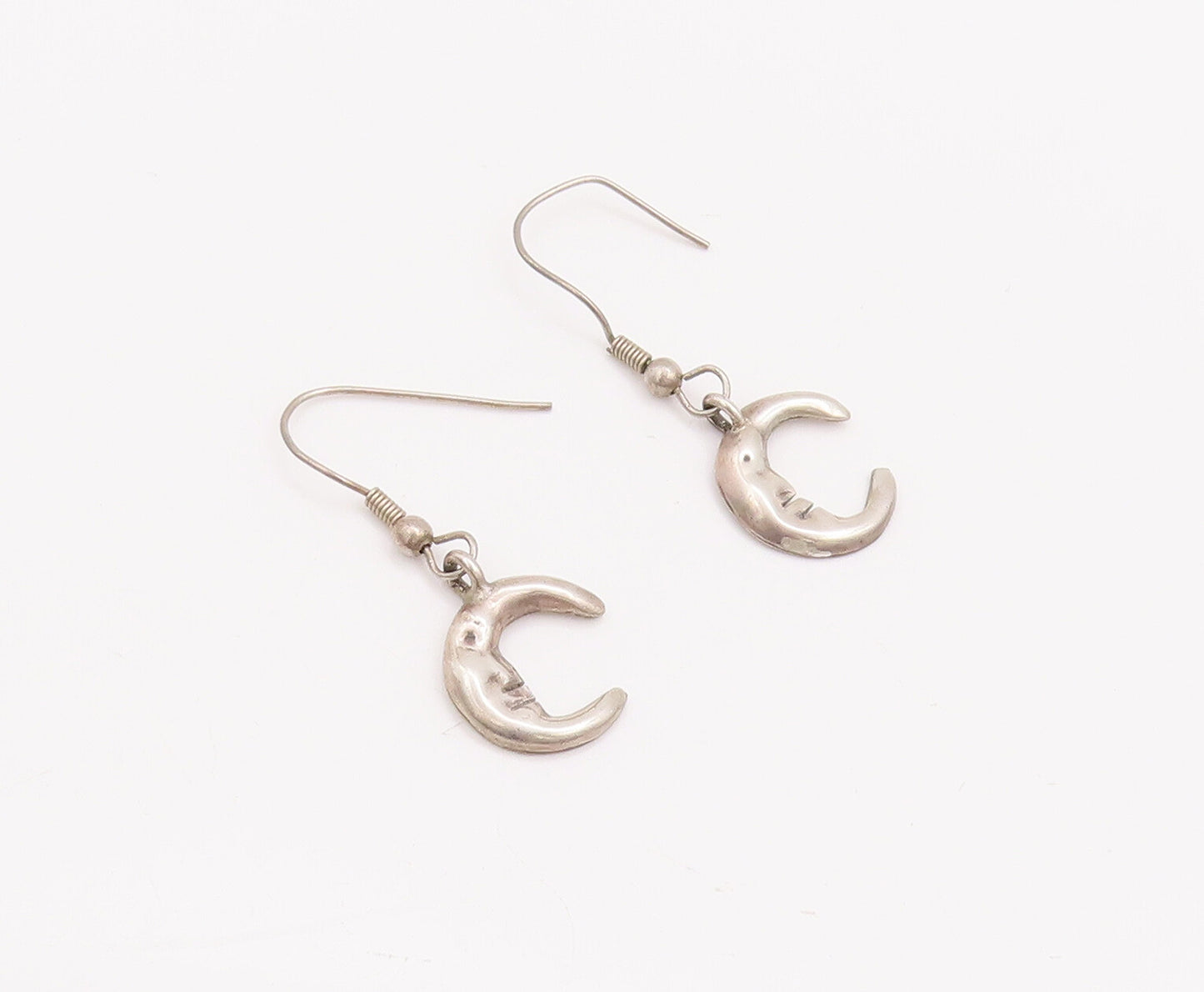 925 Sterling Silver Vintage Earrings Dangling Smiling Half Moon Face  EG13044
