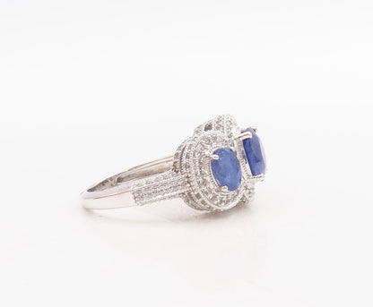 925 Sterling Silver Vintage Ring Oval Sapphire Halo CZ Inlay  Sz 7  RG30743