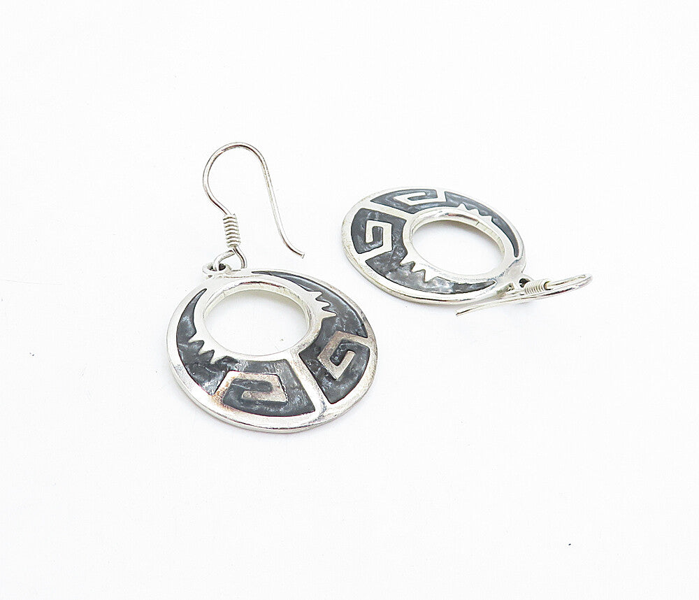 MEXICO 925 Sterling Silver  Vintage Enamel Coated Pattern Earrings  EG2789
