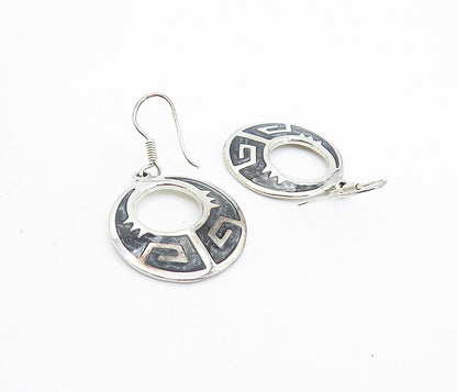 MEXICO 925 Sterling Silver  Vintage Enamel Coated Pattern Earrings  EG2789