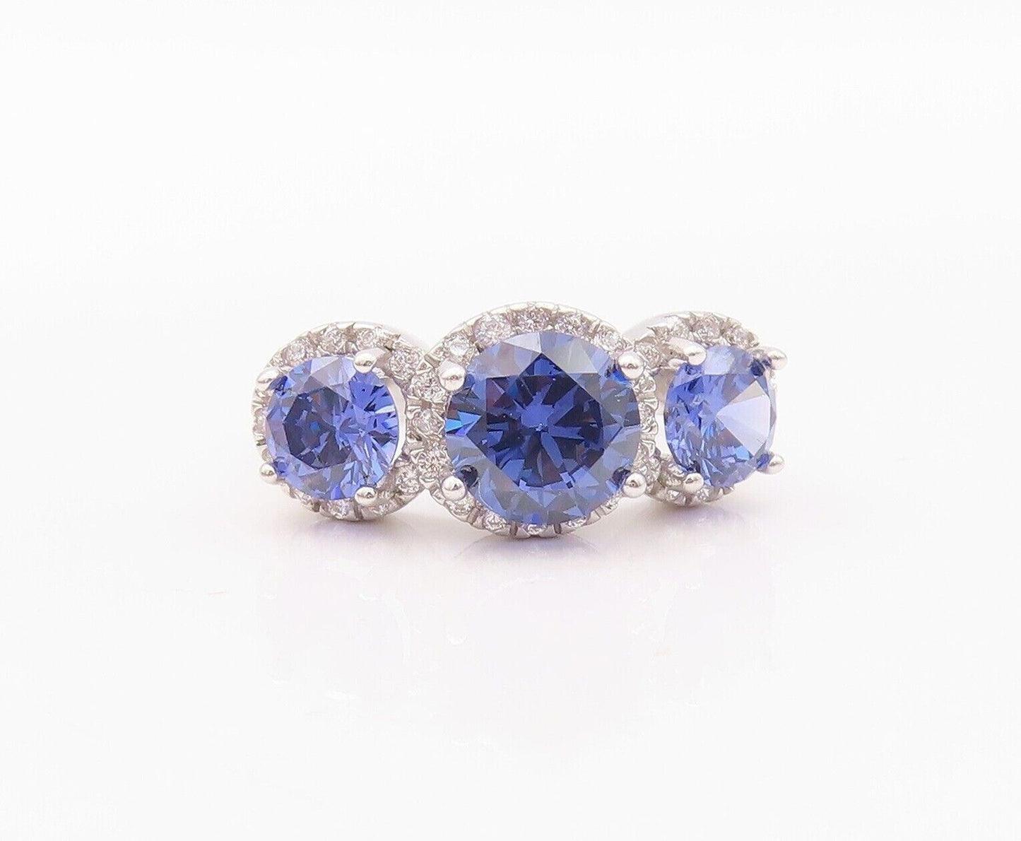 925 Sterling Silver Vintage Ring Round Sapphire Halo CZ Rings  Sz 7  RG29982