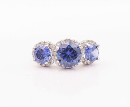 925 Sterling Silver Vintage Ring Round Sapphire Halo CZ Rings  Sz 7  RG29982