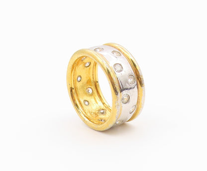 925 Sterling Silver Vintage Ring Two Tone Flush Set CZ Band  Sz 6.5  RG36546