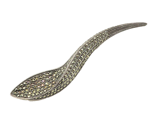 925 Sterling Silver  Vintage Sparkling Marcasite Encrusted Brooch Pin  BP7179