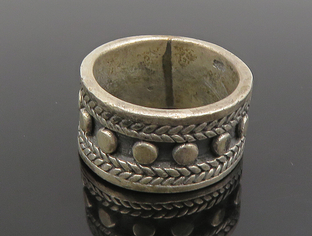 925 Sterling Silver  Vintage Etched Edge Beaded Band Ring Sz 6  RG24753