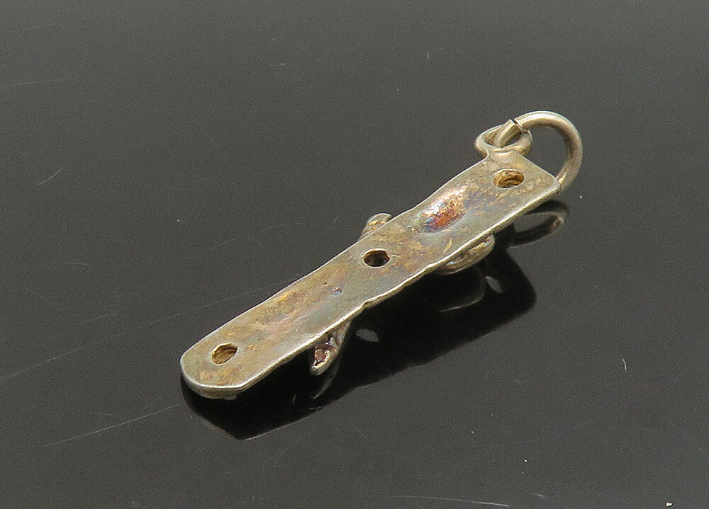 925 Sterling Silver  Vintage Ruler Pencil & Apple Teacher Pendant  PT18943
