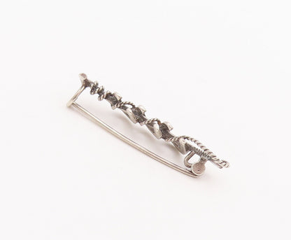 925 Sterling Silver Vintage Brooch Pin Solid 3D Carved Horse Shoe & Whip BP10825