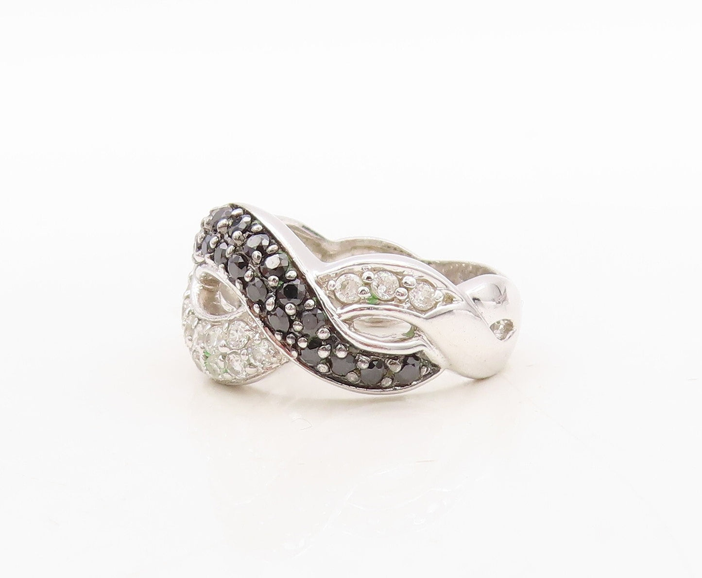925 Sterling Silver Vintage Ring Solid Interlocked CZ & Spinel Wave Sz 7 RG31039
