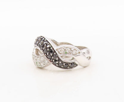 925 Sterling Silver Vintage Ring Solid Interlocked CZ & Spinel Wave Sz 7 RG31039