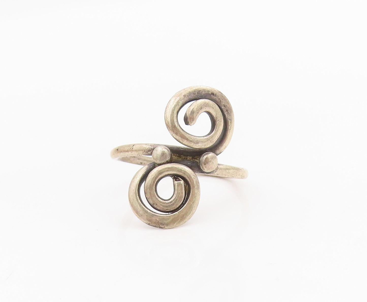 925 Sterling Silver Vintage Ring Double Spiral Coil Bypass Band  Sz 7.5  RG34250