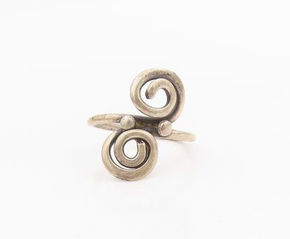 925 Sterling Silver Vintage Ring Double Spiral Coil Bypass Band  Sz 7.5  RG34250