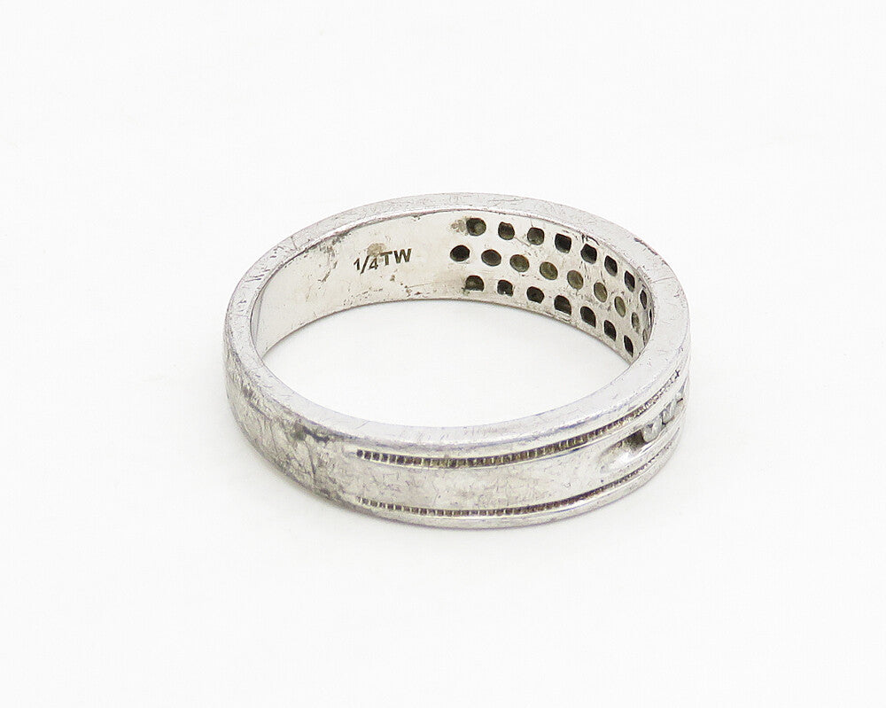 925 Sterling Silver  Vintage Genuine Diamonds Large Band Ring Sz 10.5  RG17647