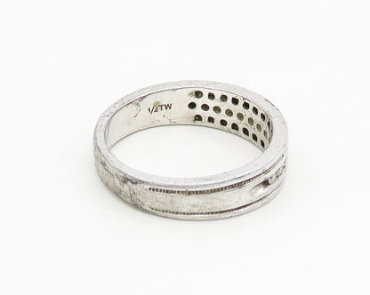 925 Sterling Silver  Vintage Genuine Diamonds Large Band Ring Sz 10.5  RG17647