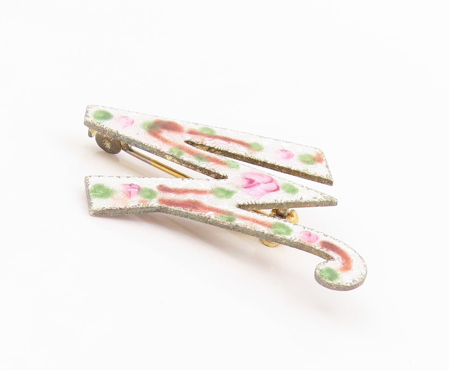 925 Sterling Silver Vintage Brooch Pin Guilloche Enamel Floral M Initial BP12489