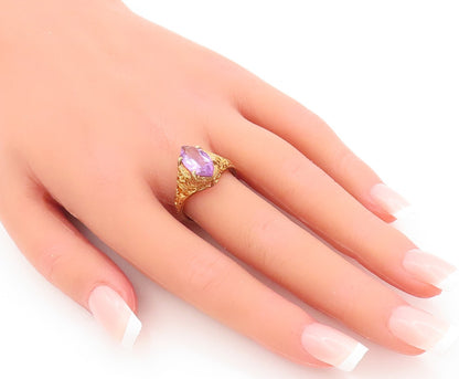 925 Sterling Silver Vintage Ring Gold Plated Amethyst Carved  Sz 8.5  RG29243