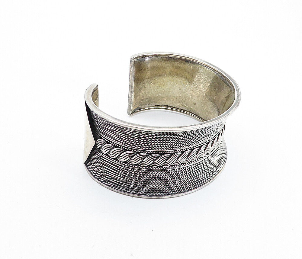 925 Sterling Silver  Vintage Shiny Swirl Twist Concave Cuff Bracelet  BT2656