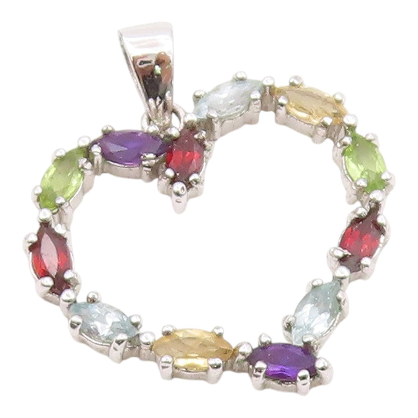 925 Silver  Vintage Marquise Peridot & Multi Stone Love Heart Pendant  PT21156