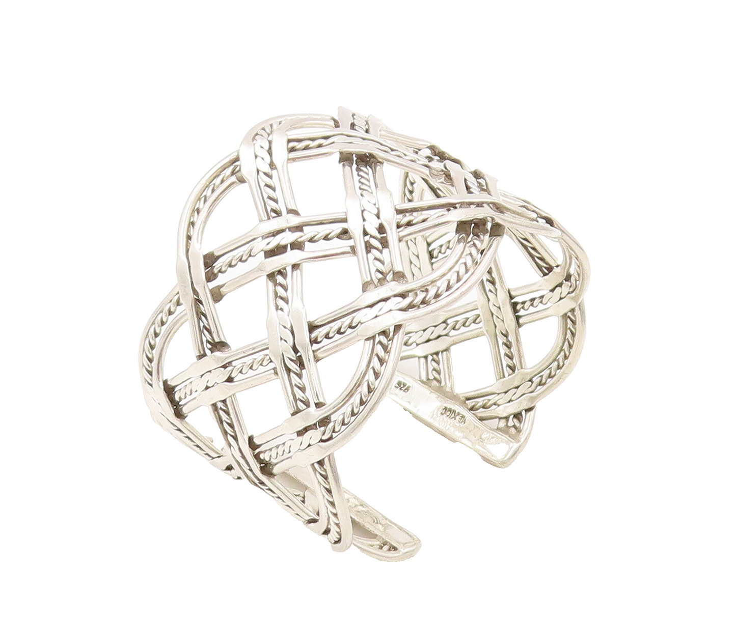 925 Sterling Silver Vintage Bracelet MEXICO Large Twisted Rope Woven  BT10258