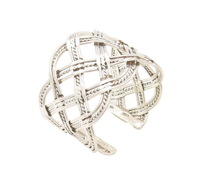 925 Sterling Silver Vintage Bracelet MEXICO Large Twisted Rope Woven  BT10258