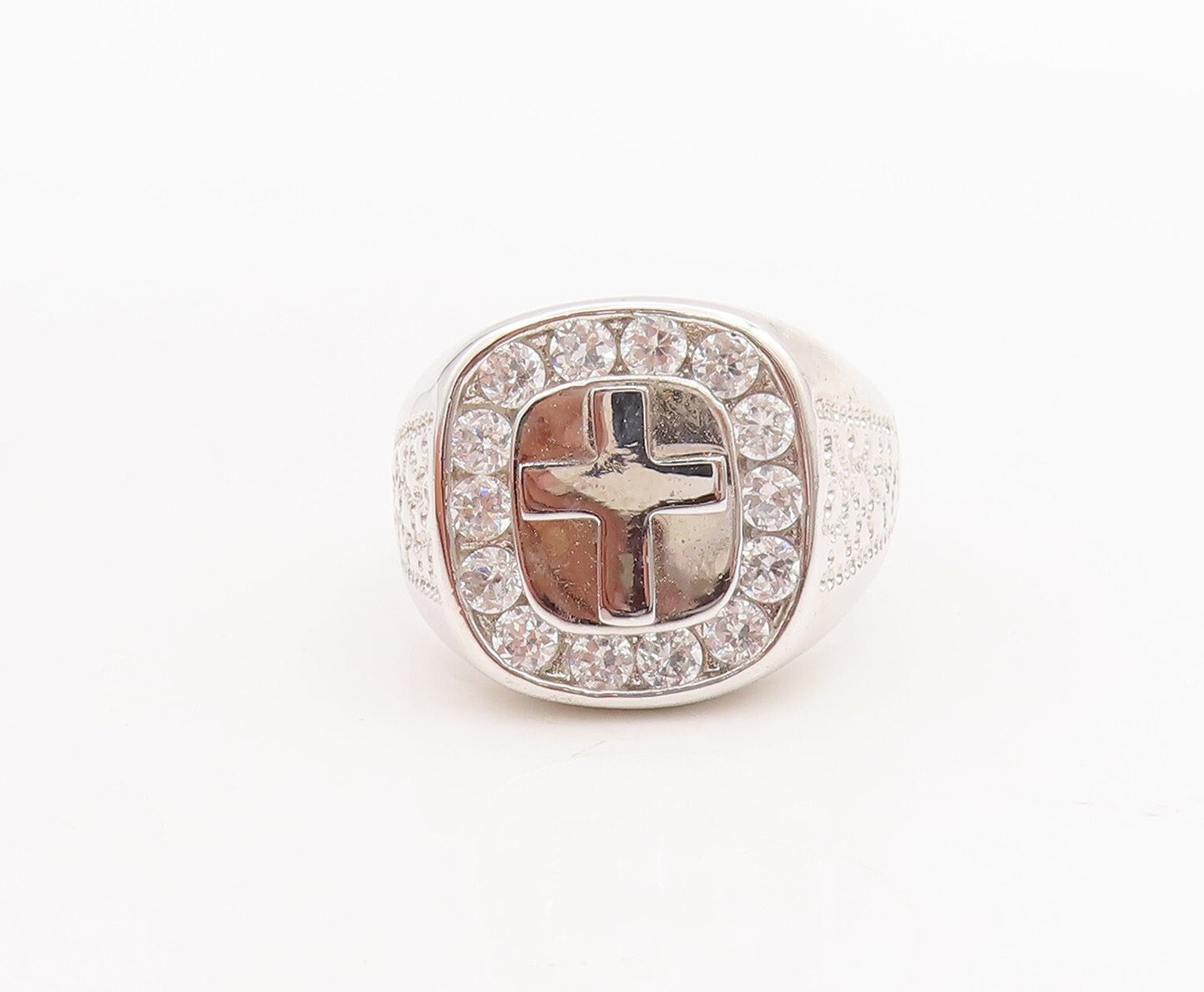 925 Sterling Silver Vintage Ring Minimalist Cross Halo CZ Frame  Sz 11  RG28988