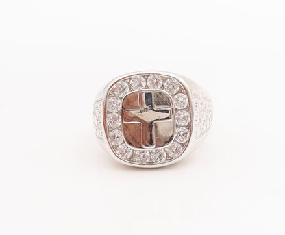 925 Sterling Silver Vintage Ring Minimalist Cross Halo CZ Frame  Sz 11  RG28988